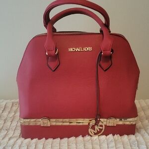 Michael Kors Cherry Red Satchel with Gold Accents